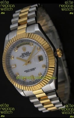 Rolex Day Date Just swiss Replica Two Tone Gold Watch in Mop White Dial