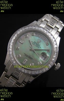 Rolex Oyster Perpetual Day Date Swiss Replica Watch in Green Mother of Pearl Dial 