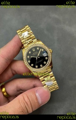 Rolex Datejust Ladies 28MM Black Dial Yellow Gold Super Clone Watch 