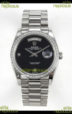 Rolex Day Date Black Dial Diamonds Bezel 36MM Swiss Replica Watch 