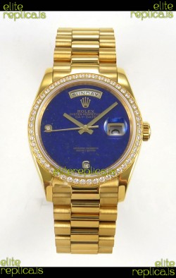 Rolex Day Date Yellow Gold Blue Lapis Dial Diamonds Bezel 36MM Swiss Replica