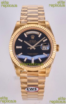 Rolex Day Date Yellow Gold Custom Black Dial 40MM Super Clone Watch 