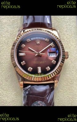 Rolex Day Date 128235 Rose Gold Brown Ombre Dial Super Clone Watch 