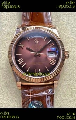 Rolex Day Date 128235 Rose Gold Brown Ombre Roman Dial Super Clone Watch 