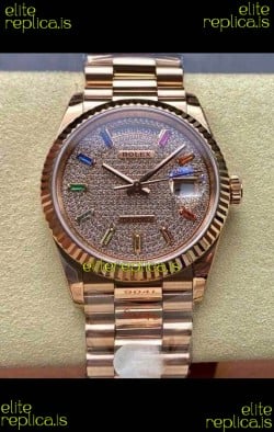 Rolex Day Date 128345RBR Rose Gold Diamonds Dial Super Clone Watch 