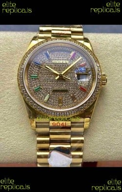 Rolex Day Date 128348RBR Yellow Gold Diamonds Dial Super Clone Watch 