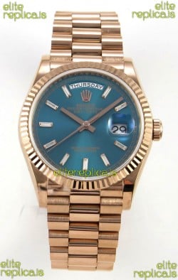 Rolex Day Date 128345 Rose Gold Green Crystal Dial Super Clone Watch 