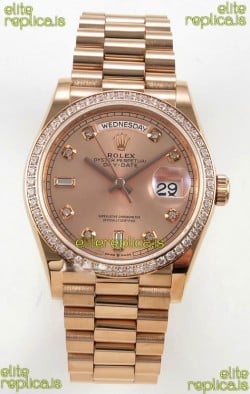 Rolex Day Date 128345 Rose Gold Diamonds Dial Super Clone Watch 