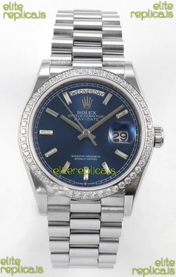 Rolex Day Date 128349 Stainless Steel Blue Crystal Dial Super Clone Watch 