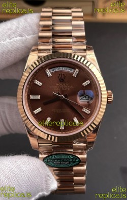 Rolex Day Date 228236 Rose Gold Brown Dial Super Clone Watch 