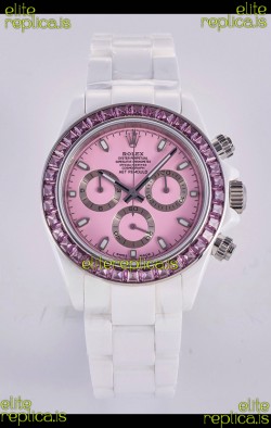 Rolex Daytona AET White Ceramic Pink Dial 4130 Movment Super Clone Watch 