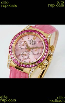 Rolex Daytona 116568 Yellow Gold 4801 Movement Sapphires Pink Dial Super Clone Watch 