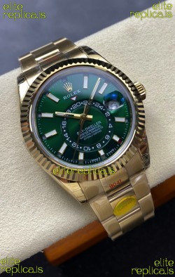 Rolex Sky-Dweller REF# 336238 Green Dial Oyster Yellow Gold Super Clone Watch 