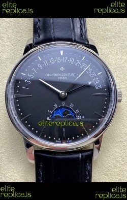 Vacheron Constantin Patrimony Moonphase Stainless Steel Black Dial Swiss Replica Watch 