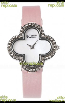 Van Cleef & Arpels Alhambra Stainless Steel Pink Strap Watch 