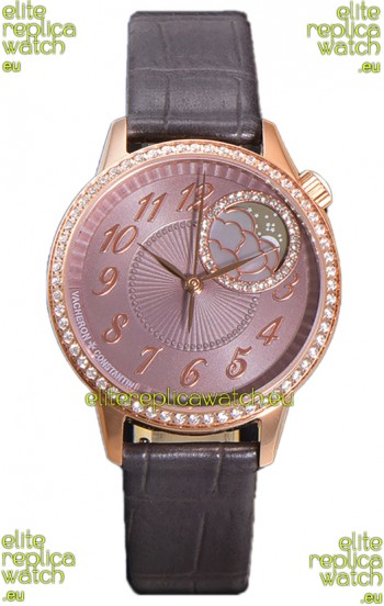 Vacheron Constantin Egerie Muse Moonphase Rose Gold Casing in Brown Dial Swiss Replica