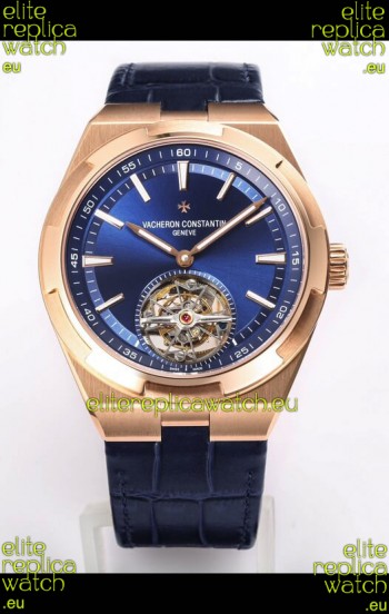 Vacheron Constantin Overseas Tourbillon Rose Gold in Blue Dial Leather Strap 1:1 Mirror Replica