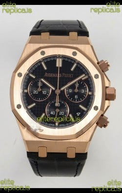 Royal Oak Chrono 26240 Rose Gold Black Dial Leather Strap Super Clone Watch 