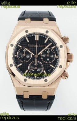 Royal Oak Chrono 26240 Rose Gold Black Dial Leather Strap Super Clone Watch 
