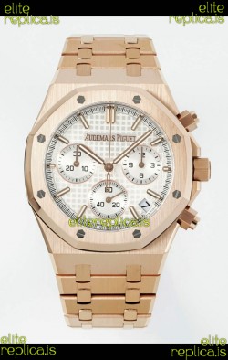 Royal Oak Chrono 26240 Rose Gold Strap in White Dial Super Clone Watch 