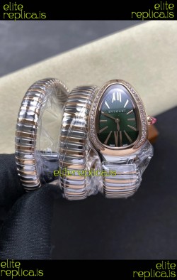 Serpenti Tubogas Double Spiral Green Dial Two Tone Super Clone Watch 