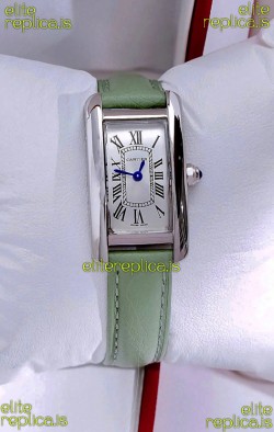 Cartier Tank Americaine Steel 19.4MM Green Strap Swiss Quartz Watch 