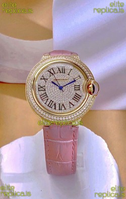 Ballon De Cartier Swiss Quartz 36MM Rose Gold Diamonds Super Clone Watch 