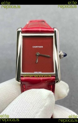 Cartier Tank Louis 25MM Swiss Quartz Red Dial Watch 