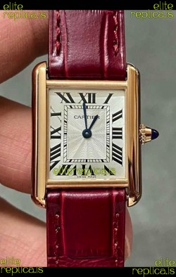 Cartier Tank Louis 22MM Swiss Quartz Gold Casing Red Strap Watch 