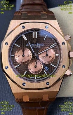 Audemars Piguet Royal Oak Chronograph Rose Gold Brown Dial Leather Strap Swiss Replica Watch