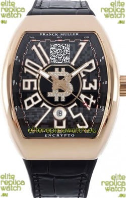 Franck Muller Vanguard Encrypto BTC V45 Rose Gold Casing Swiss Replica Watch