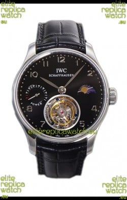 IWC Portugese Hand-Wound Genuine Tourbillon Black Dial Steel Casing Swiss Replica Watch 