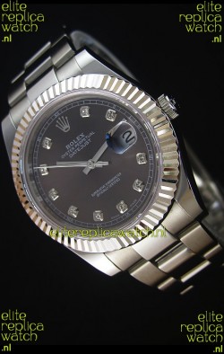 Rolex Datejust II 41MMwith Cal.3136 Movement Swiss Replica Watch in Grey Dial Diamonds Markers