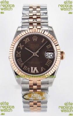 Rolex Super Clone Datejust ETA 2688 Movement 31MM Two Tone Rose Gold Swiss Brown Dial