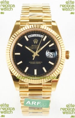 Rolex Day Date Super Clone 18K Yellow Gold Watch 40MM - Black Dial 1:1 Mirror Quality