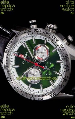 Tag Heuer Carrera Swiss Quartz Movement Replica Watch in Green Dial - Black Leather Strap