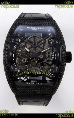 Franck Muller V45 Tourbillon Skeleton DLC Diamonds Super Clone Watch 