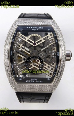 Franck Muller V45 Tourbillon Skeleton Steel Diamonds Super Clone Watch 