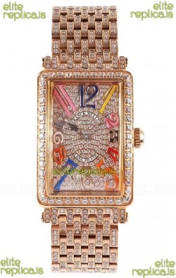 Franck Muller Long Island Color Dreams Rose Gold Diamonds Swiss Replica Watch 