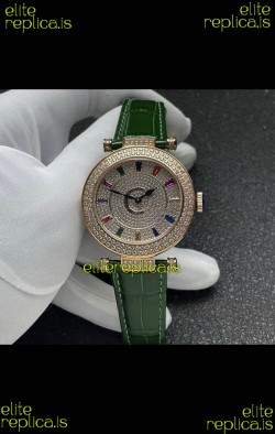 Franck Muller Double Mystery Swiss Quartz Watch in Gold Diamonds Casing