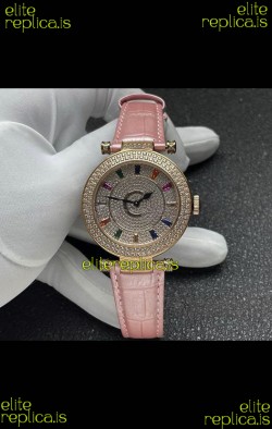Franck Muller Double Mystery Swiss Quartz Watch in Gold Diamonds Casing