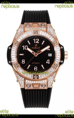 Hublot Big Bang One Click moissanite Rose Gold Super Clone Watch Black Dial