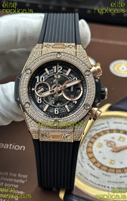 Hublot Big Bang Unico Rose Gold Diamonds Case Super Clone Watch 