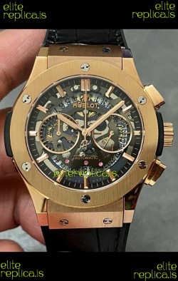 Hublot Classic Fusion Chronograph Rose Gold Skeleton Super Clone Watch 