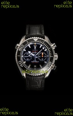 Omega Speedmaster Planet Ocean Black Dial Leather Strap Super Clone Watch 