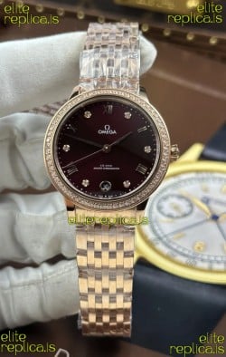 Omega De Ville Automatic 34MM Burgundy Dial Rose Gold Case Super Clone Watch 