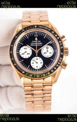 Omega Speedmaster Moonwatch Rose Gold Black Dial Super Clone Watch 