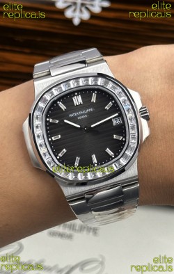 Patek Philippe Nautilus 5723 Black Dial White Sapphires Super Clone Watch 