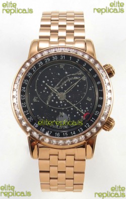 Patek Philippe Grand Complications 6102 Black Dial Rose Gold Strap Super Clone Watch 