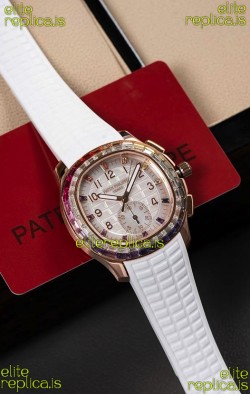 Patek Philippe Aquanaut 7968 Rose Gold White Strap Super Clone Watch 